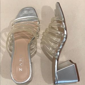 Zara Silver Chunky Heel Dress Sandals
